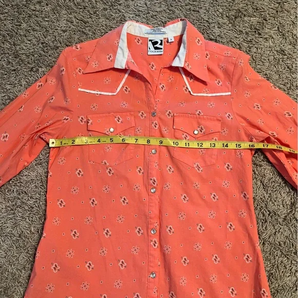 ROCKIES x Vintage Coral Bandana Print Pearl Snap Western Shirt Sz S Like New - Picture 11 of 12